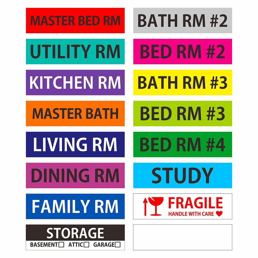 1445 640 Pcs Removable Home Moving Labels 15 Pre-Printed Color-Coded Plus 1